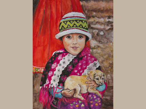 Detail view of the Girl and the Puppy print. 